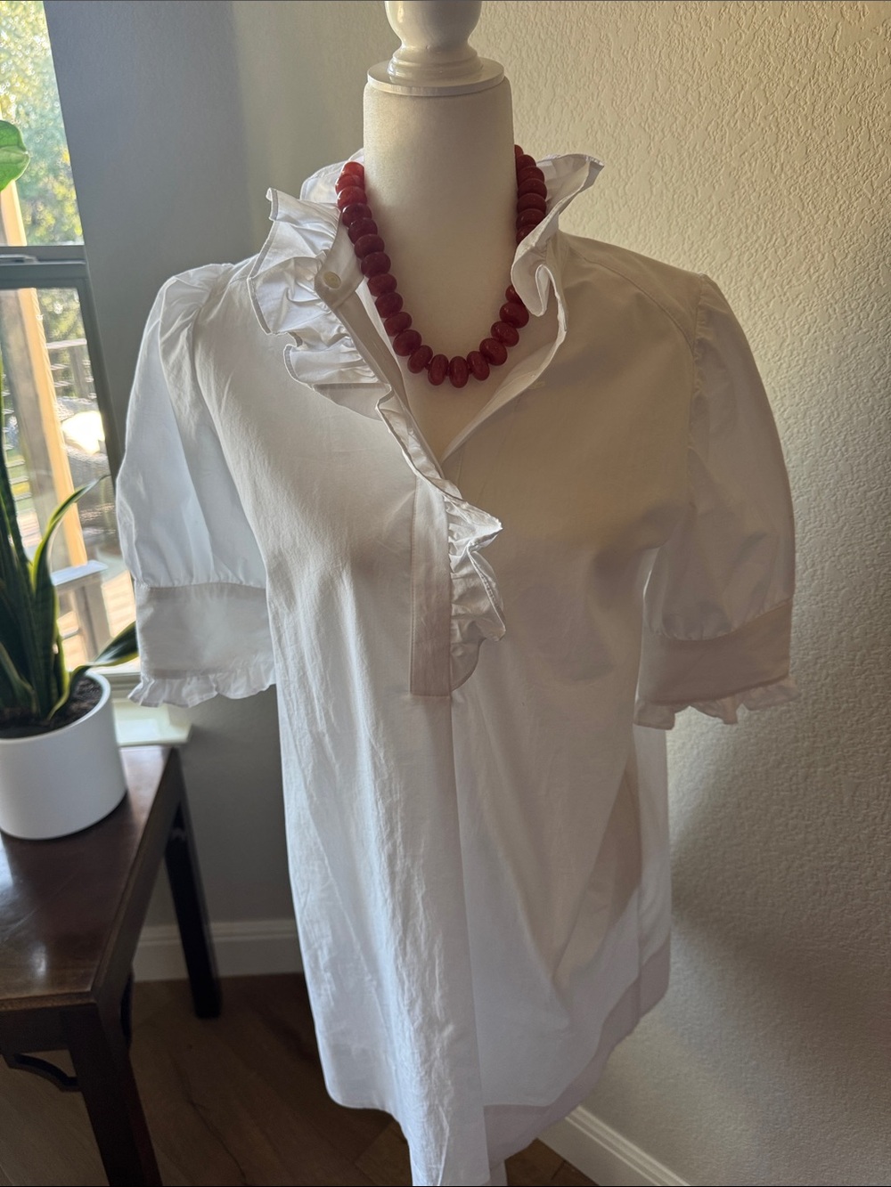 Banana Republic White Ruffle Collar dress